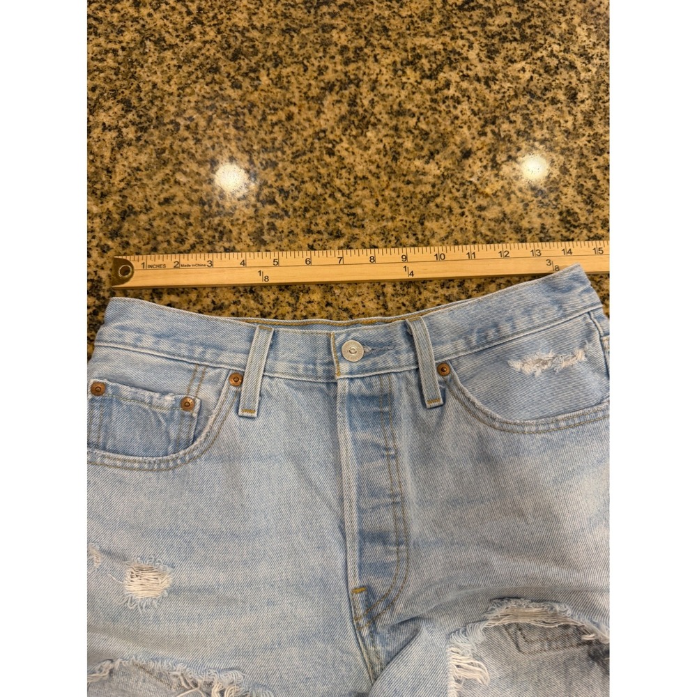 Levis 501 Original High Rise Distressed Denim Shorts Light Wash Blue W28 - Picture 6 of 10